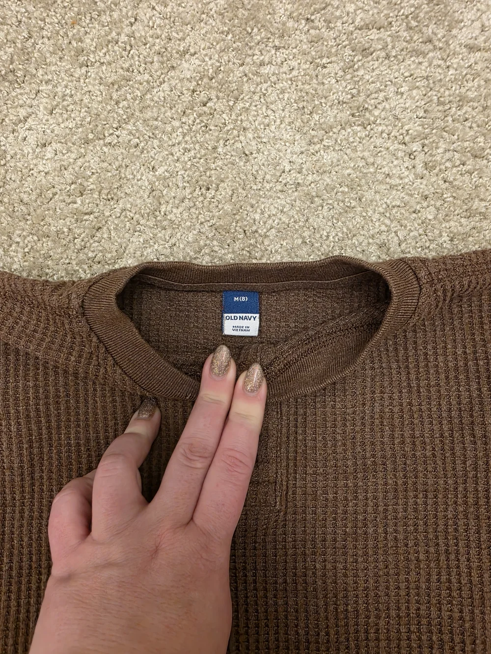 Old Navy Boys Brown Waffle Knit Henley Thermal - Sz M(8)